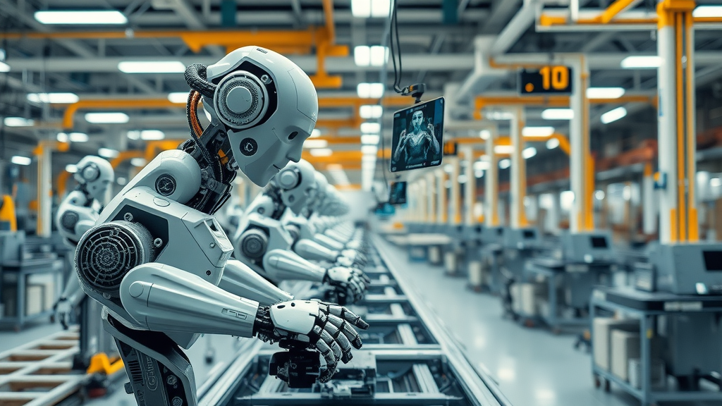modern manufacturing with robotic arms and AI inspection displays | advanced industrial automation in manufacturing